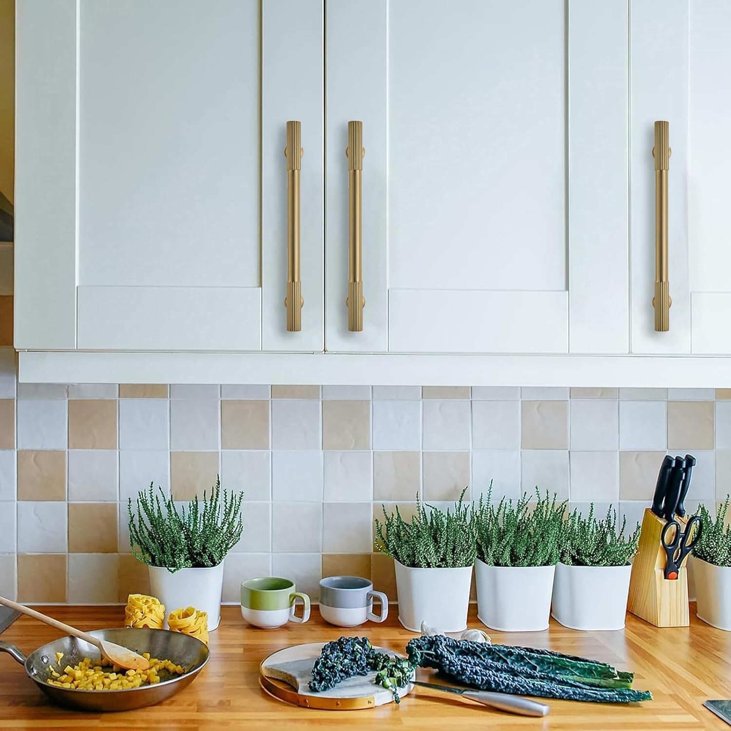 10Pack 3.5Inch Solid Kitchen Cabinet Handles Brushed Gold Cabinet Pulls Heavy Duty Satin Brass Drawer Pulls Cabinet Hardware Kitchen Handles for Cabinets Cupboard Handles