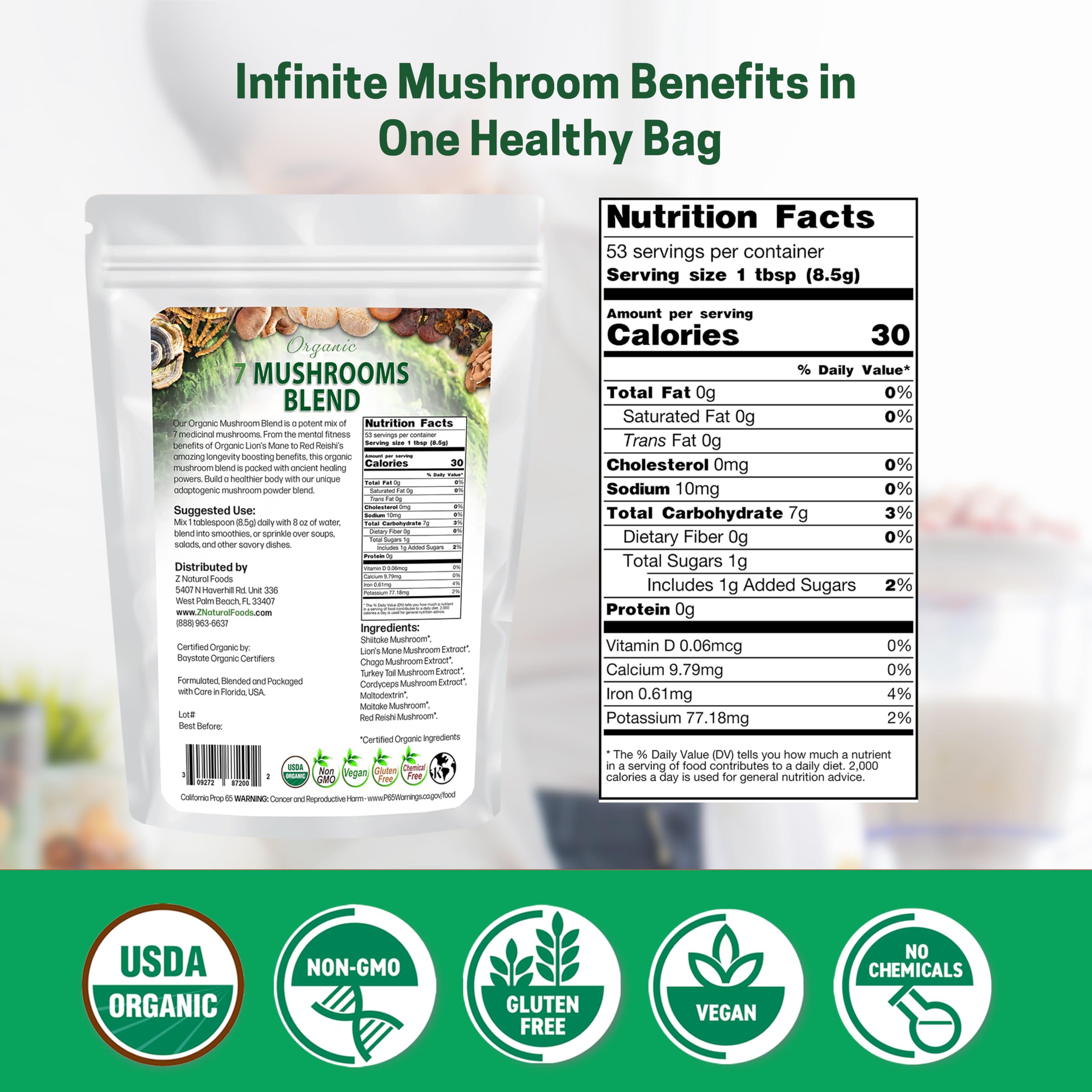 Z Natural Foods 7 Sacred Mushrooms Blend - Organic Mushroom Powder, 1 lb — Amazon image 2