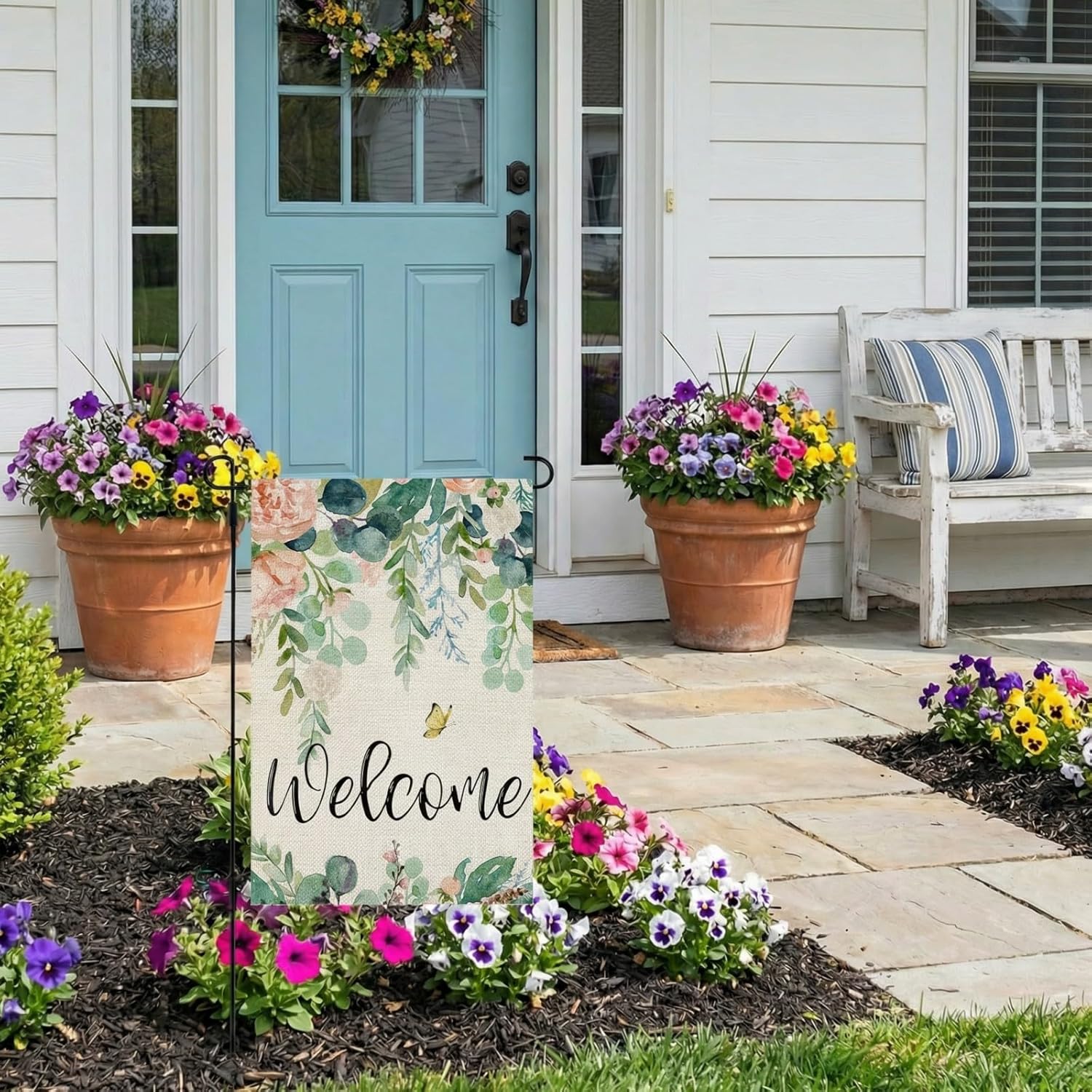 CROWNED BEAUTY Spring Welcome Garden Flag Floral 12x18 Inch Double Sided for Outside Small Welcome Burlap Seasonal Yard Flag - Image 4