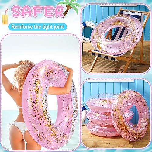 Miniatura 3 de ShinyRelief Flotador inflable de piscina de 32 pulgadas, tubo de natación con purpurina pastel con confeti dorado para adultos, flotadores de