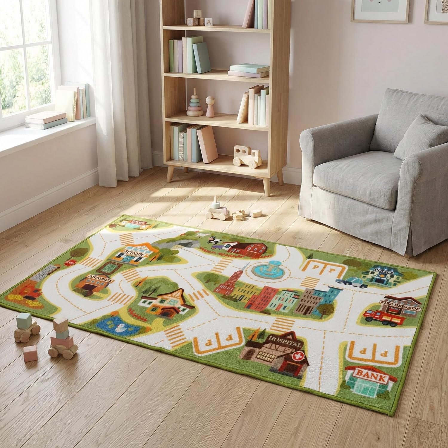 Kids City Road Play Rug with Storage Bag, Large 55 x 26 Inches Activity Play Mat for Floor Play, Indoor Area Carpet for Playroom, Bedroom & Classroom