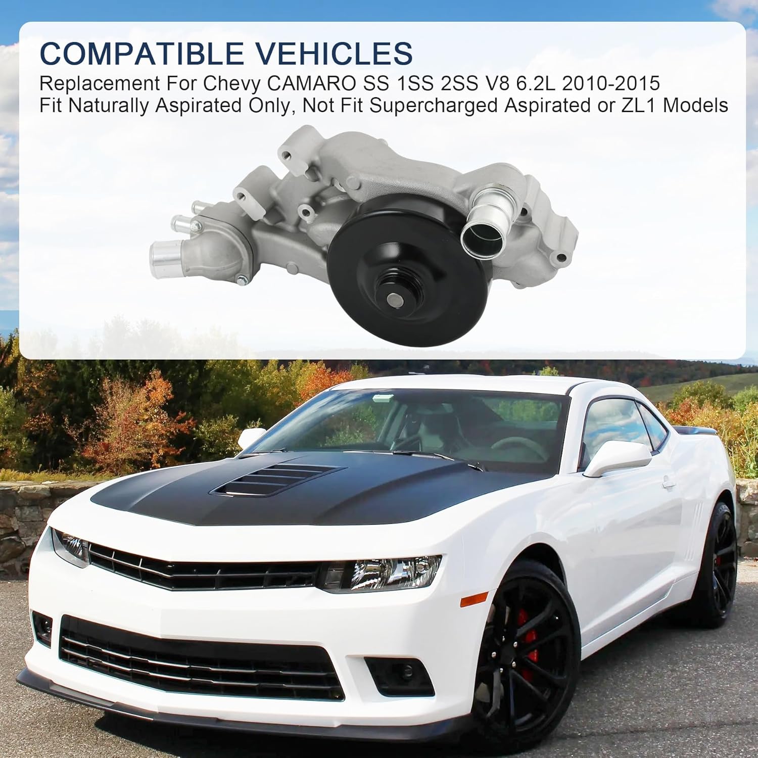 AW6689 Engine Water Pump with Gasket 251-734 Replacement For Chevy Camaro SS 1SS 2SS V8 6.2L 2010-2015 Naturally Aspirated Replace 19207665 130-2160 251734 1302160