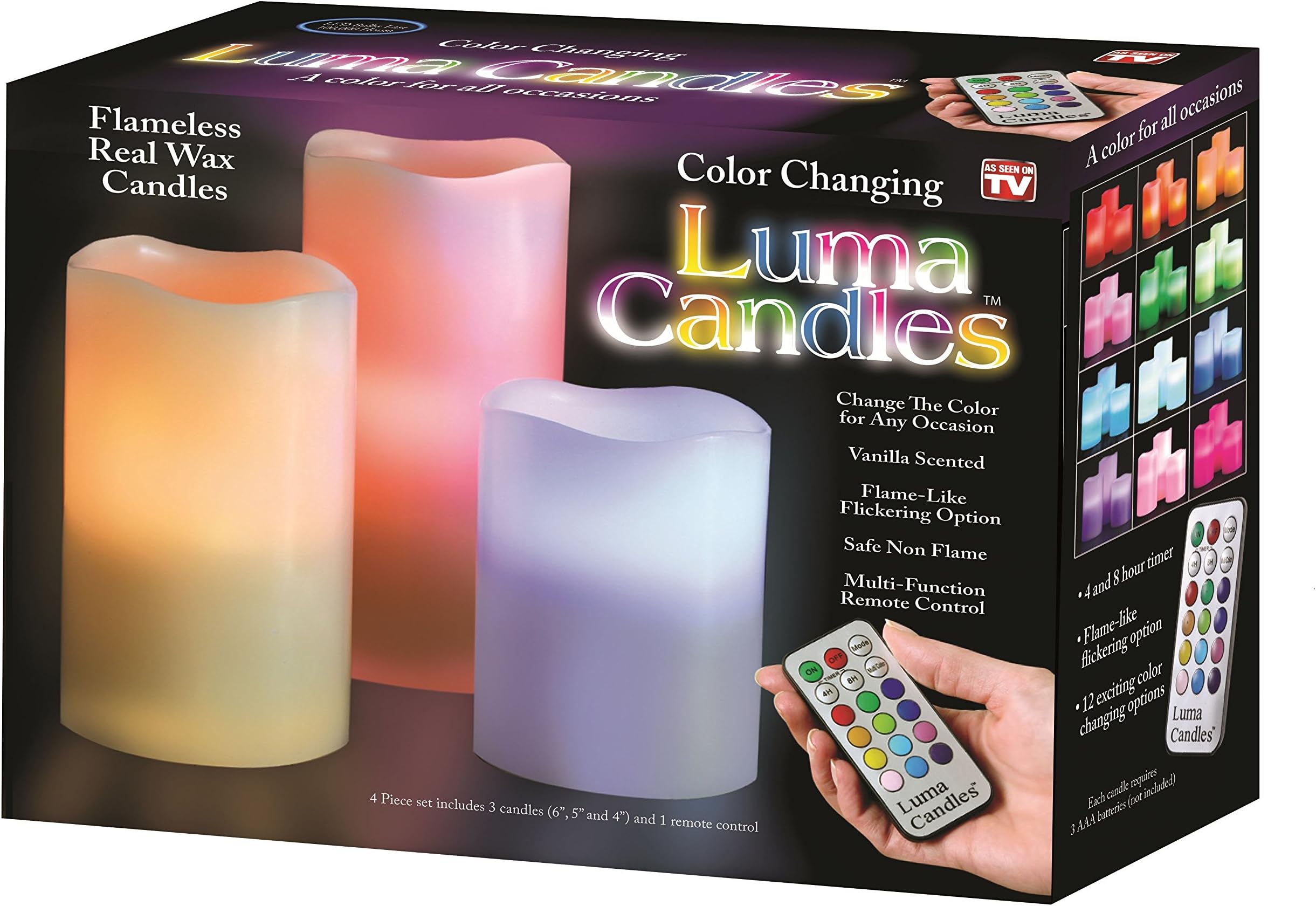 Luma Candles Real Wax Flameless Candles with Remote Control Timer, 3 Candle Set, Vanilla