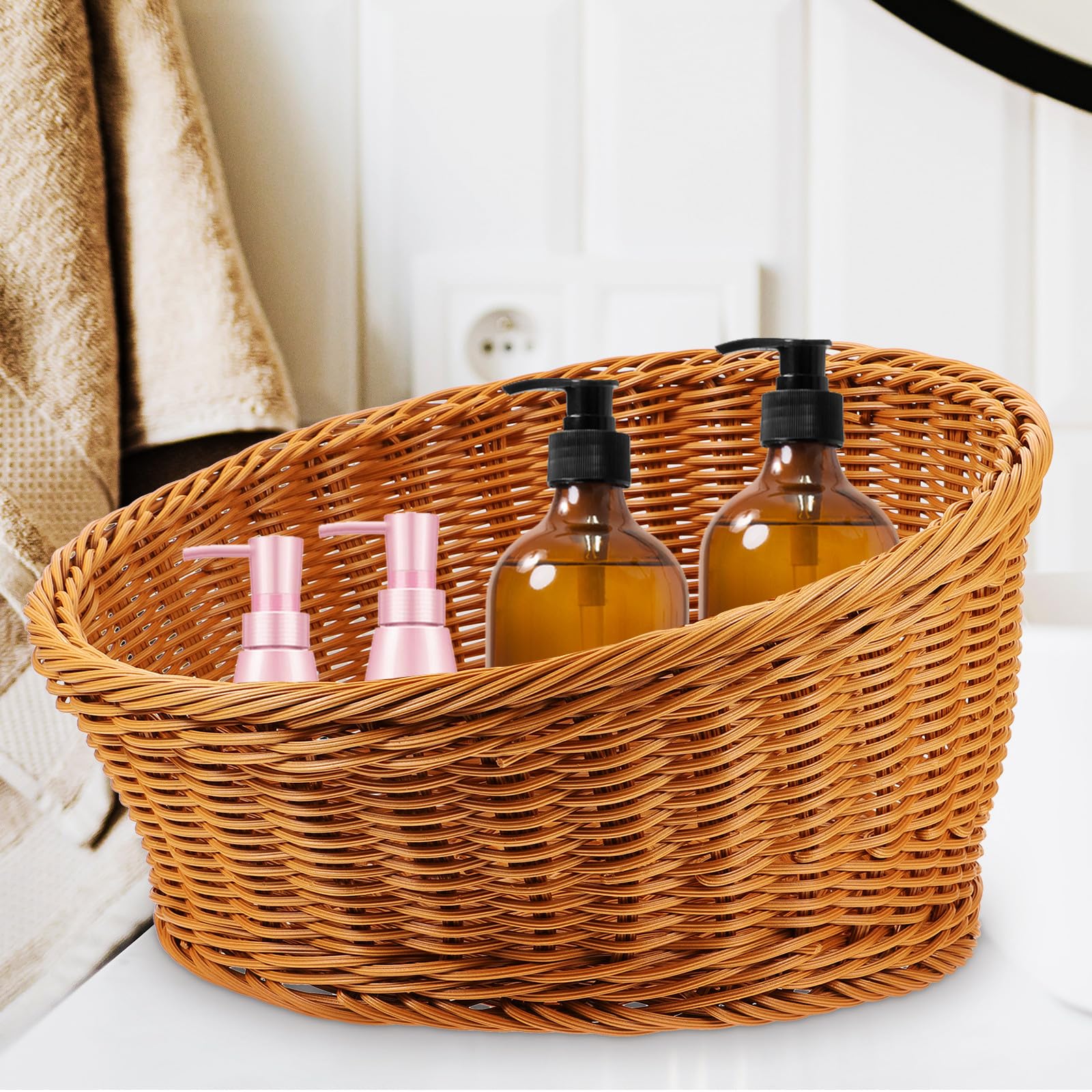 Cesto da Tavolo Intrecciato in Rattan Sintetico Resistente per Cucina Design Artigianale Pratico e Rustico, per Conservare Oggetti in Hotel come Ornamento