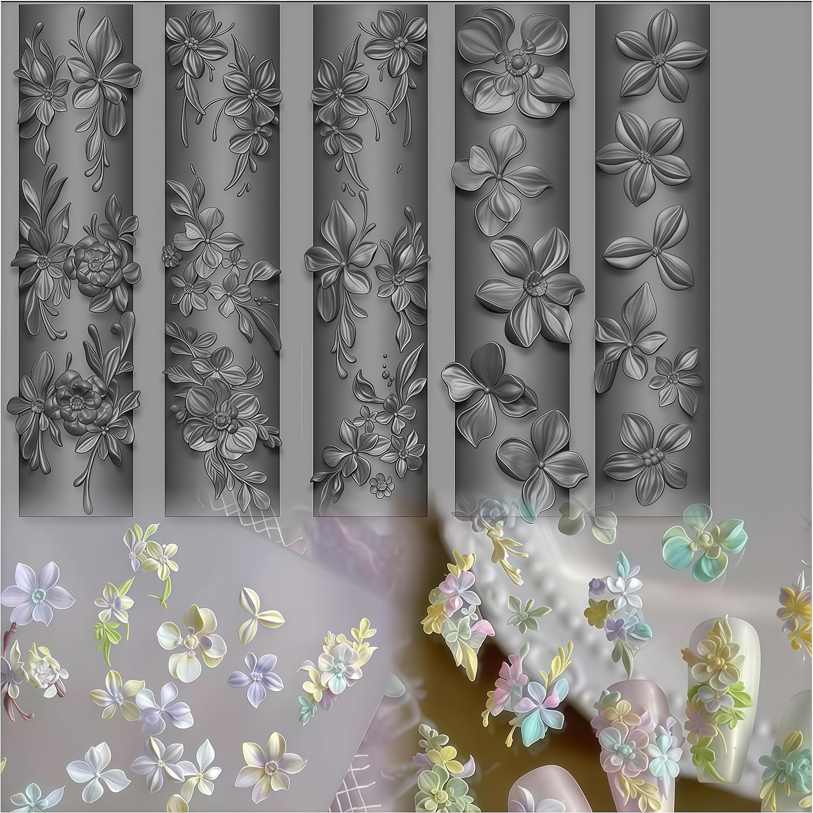 Forme per Unghie 3D Fiori in Silicone Strumenti per Unghie Fiori Primavera Gel Nail Art Charms in Resina per Decorazioni Unghie Accessori per Design Unghie