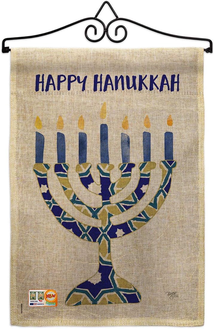Hanukkah Menorah Burlap Garden Flag Set with Stand Wintertime Candle Bonsai Jewish Chanukah David Small Decorative Gift Yard House Banner Double-Sided Made In USA 13 X 18.5