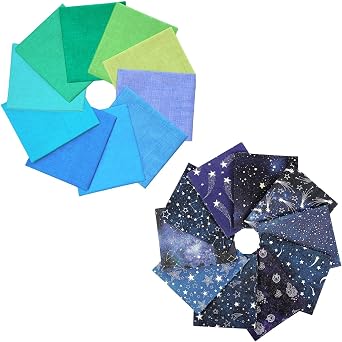 Craftido 100% Cotton Quilting Fabric Bundles 10pcs Fat Quarters 18x21- Pastel Colors & Starry Sky