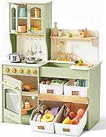 TinyLand Wooden Play Kitchen for Kids: Modern Toddler Playset with Storage Cabinets, Bins, Stove, Sink & Accessories