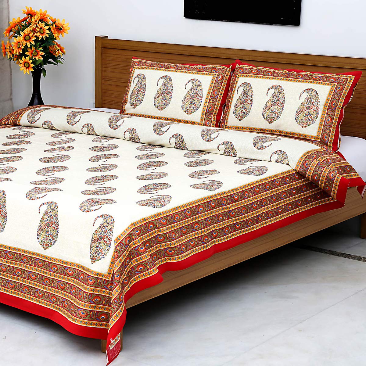 Home Evolution Boteh Gold Block Printed 3 Piece Bedding Set - King (108 X 108 Inch) - Multi Color