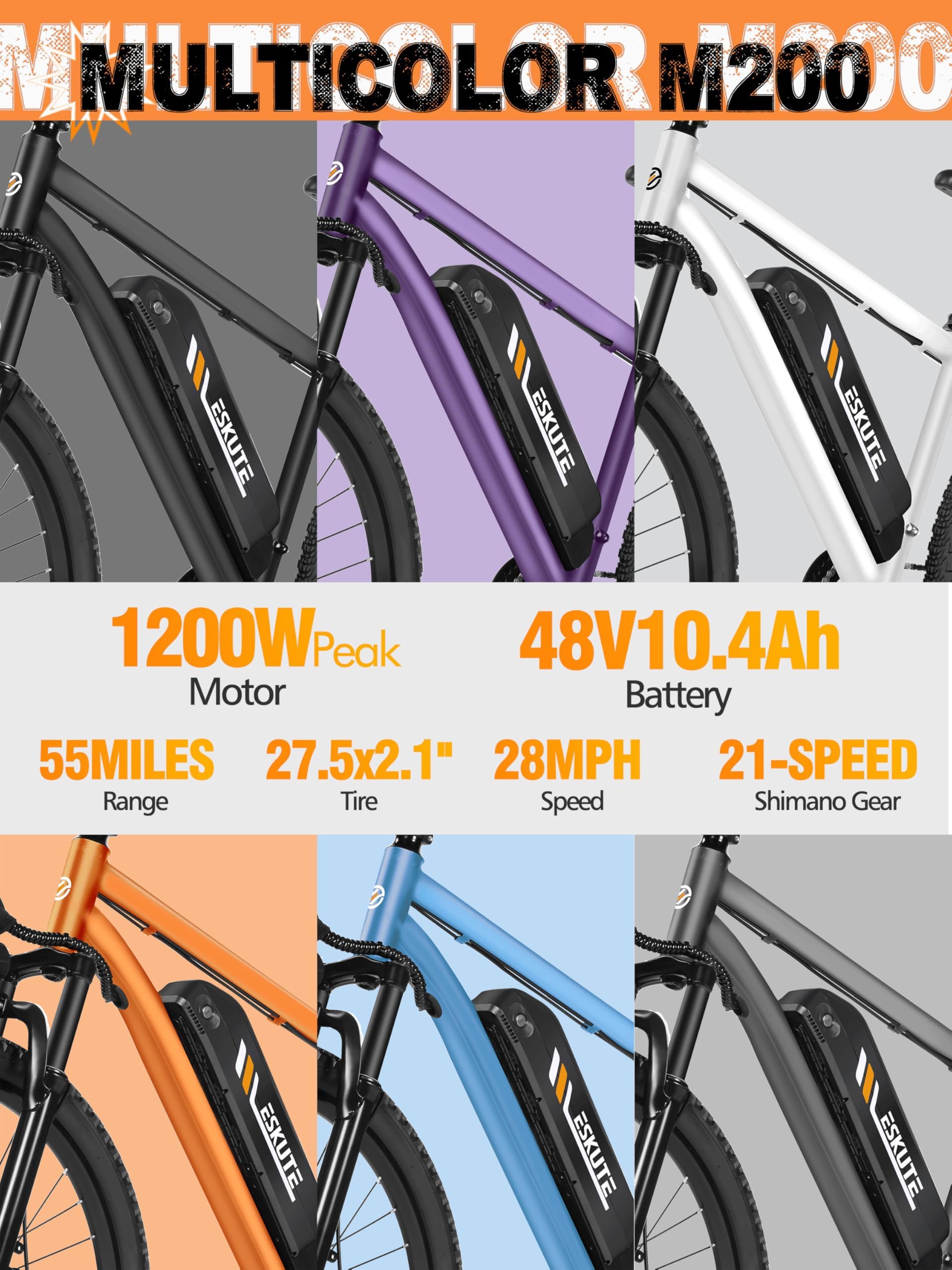 Electric Bike for Adults – 27.5" Mountain E-Bike, 21-Speed, 1200W Peak Brushless Motor 28MPH, 48V 10.4Ah Removable Battery, Up to 55 Miles Range, Step Over Commuter E-MTB