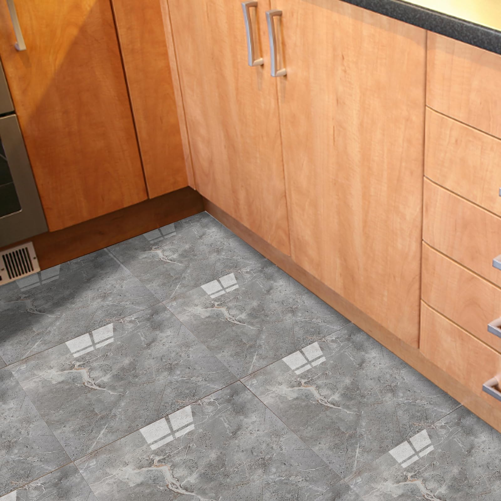 22 adhesivos para azulejos, efecto mármol, 30 x 30 cm, suelo de PET autoadhesivo, para cocina, baño, dormitorio, salón (gris arenisca)