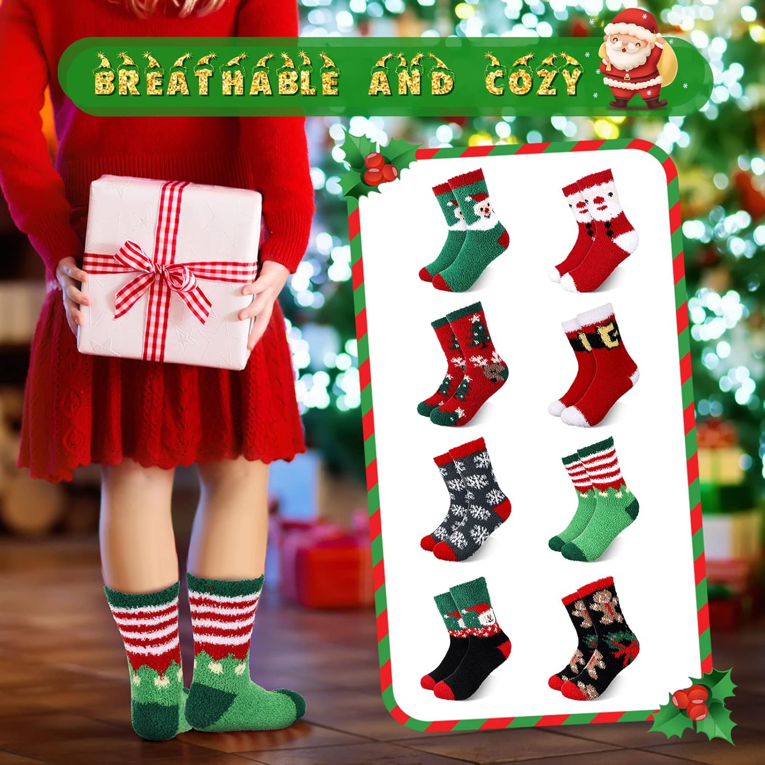 Meanplan 24 Pairs Christmas Fuzzy Socks Womens Bulk Xmas Winter Holiday Cozy Fluffy Warm Sock Pack for Christmas Gift - Image 6