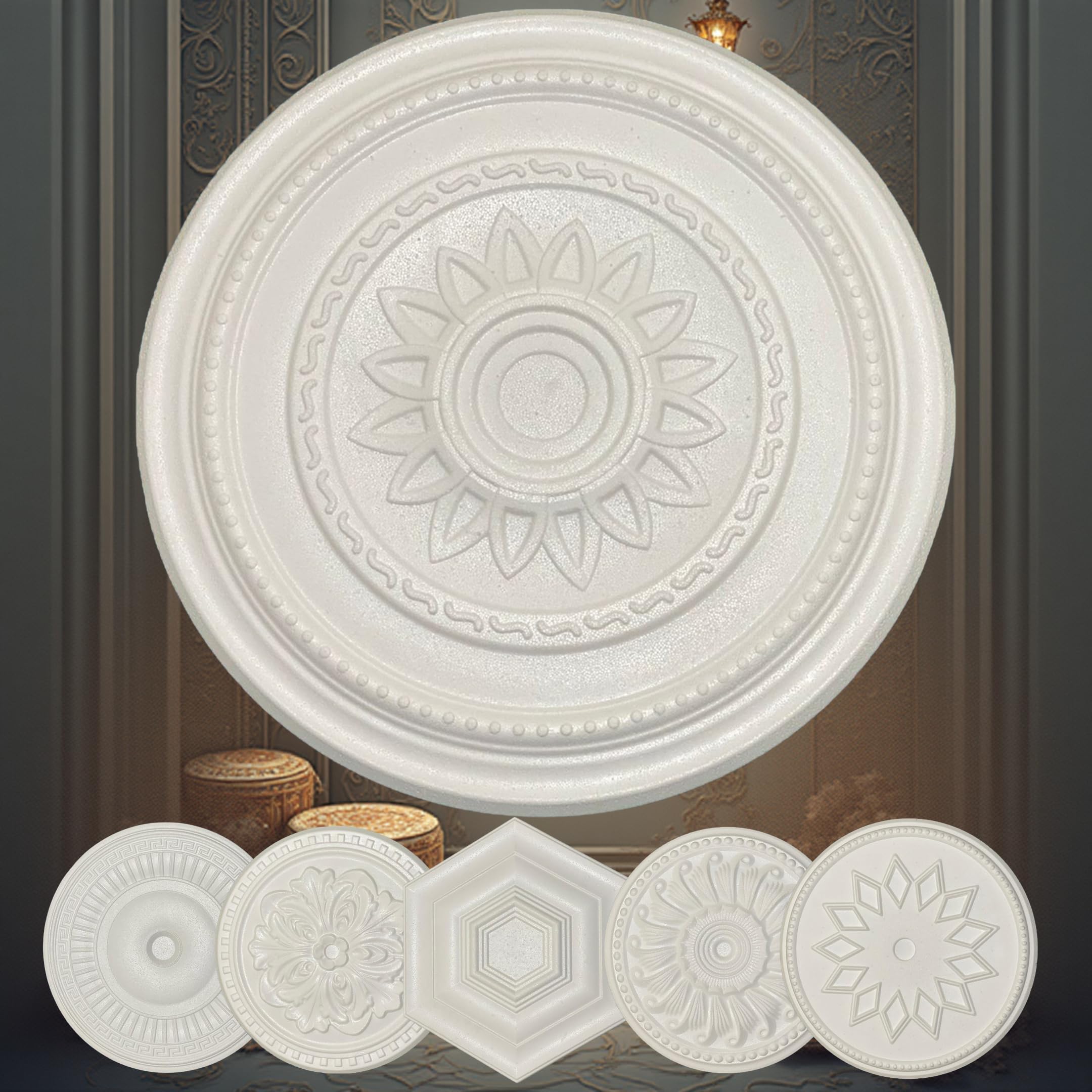 FAST DECOR Elegant Polystyrene Ceiling Rose, Lightweight Coving for Ceilings, Decorative Ceiling Medallion Moulding, Easy to Install Ceiling Decoration for Home & Living Room (Sunflower 39.6 cm)