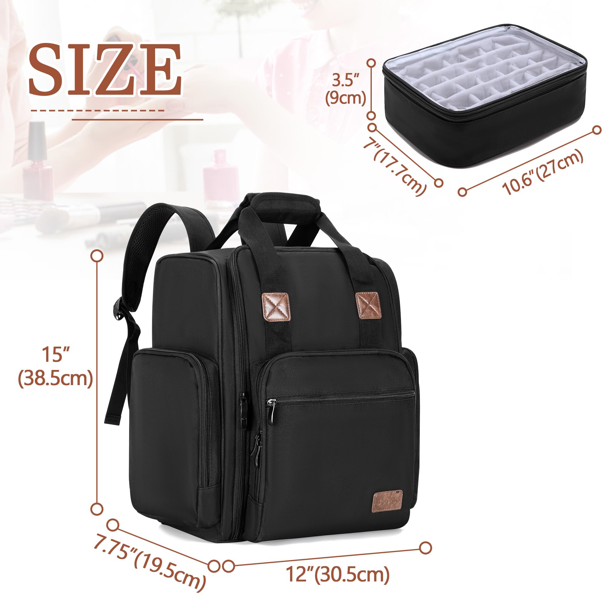 BAFASO Nail Polish Storage Backpack with Removable Cases, Black