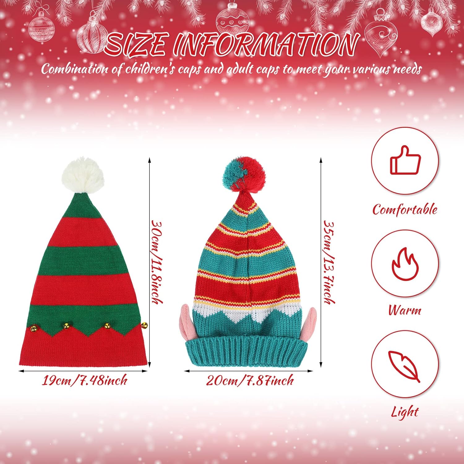 Jeyiour 2 Pcs Christmas Elf Knitted Hat Santa Xmas Beanie Knit Hat Elf Knitted Warm Funny Beanie for Kids Adult Festive Party - Image 2