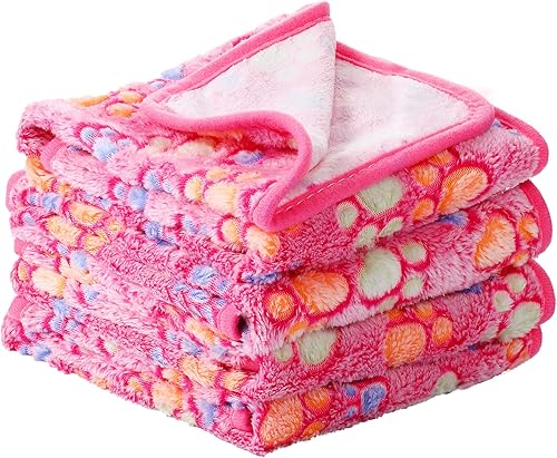 4 mantas para mascotas y cachorros, manta de forro polar con estampado de patas, para mascotas pequeñas y medianas, perros y gatos, manta cálida y