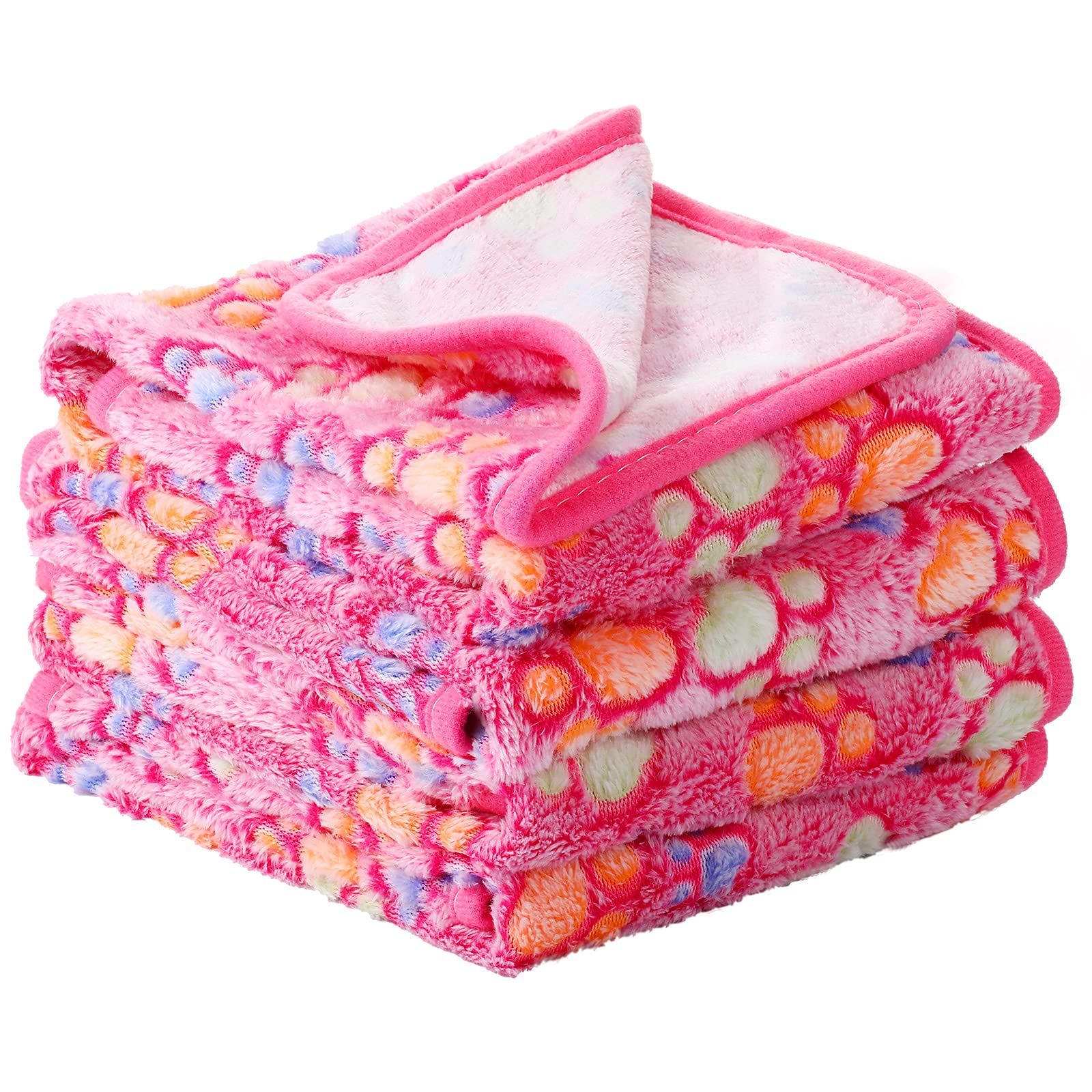 Tatuo 4 Pcs Dog Blanket for Pet Puppy Teething Toys Paw Print Fleece Blanket for Pet Cat Soft Warm Sleep Mat Guinea Pig Cage Mat (Medium(30 x 20.5 Inch),Pink)