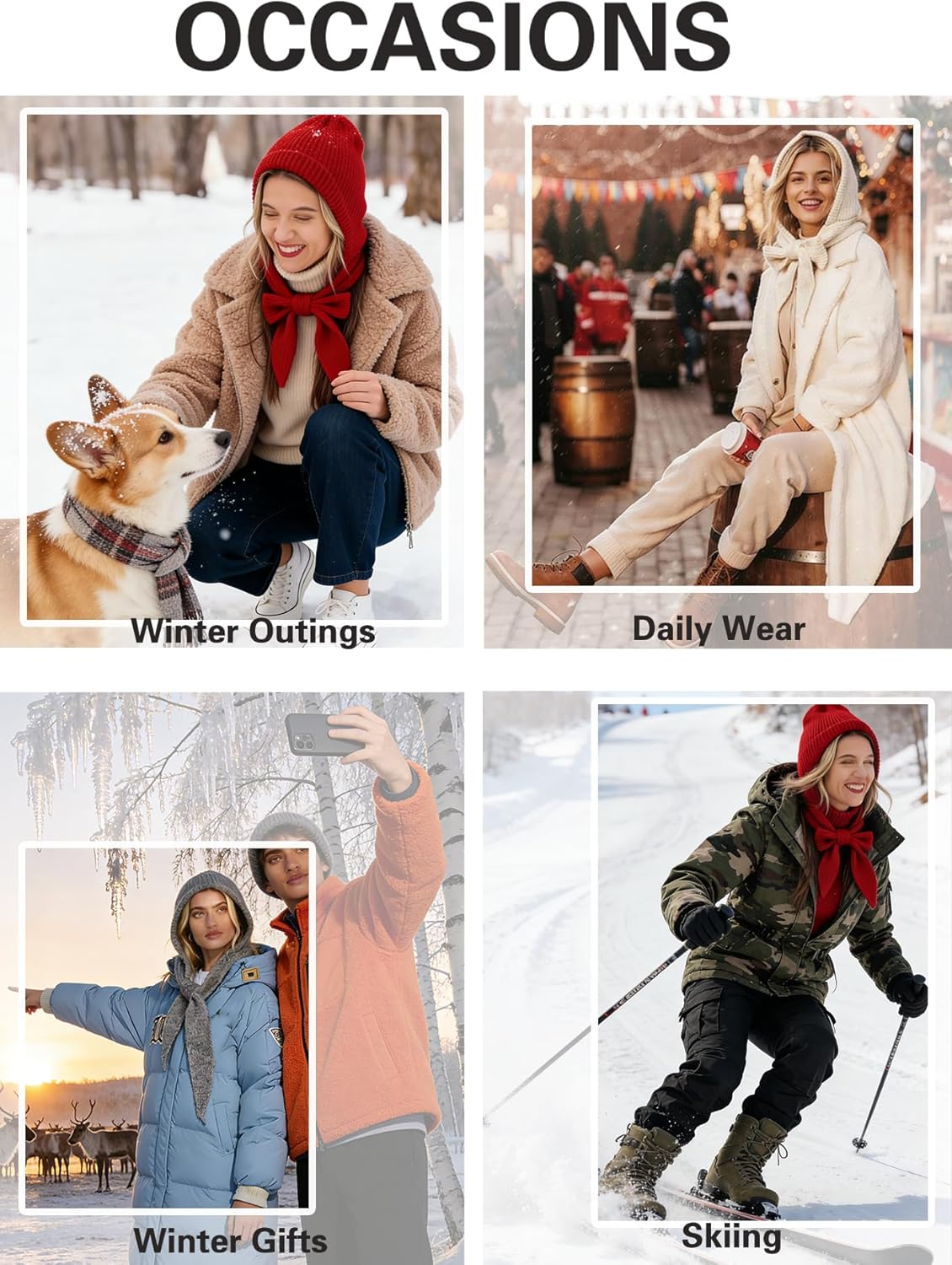 Hooded Scarf for Women Winter Knitted Beanie Hat Scarf Balaclava Warm Wrap Head Scarves Pullover Hat - Image 7