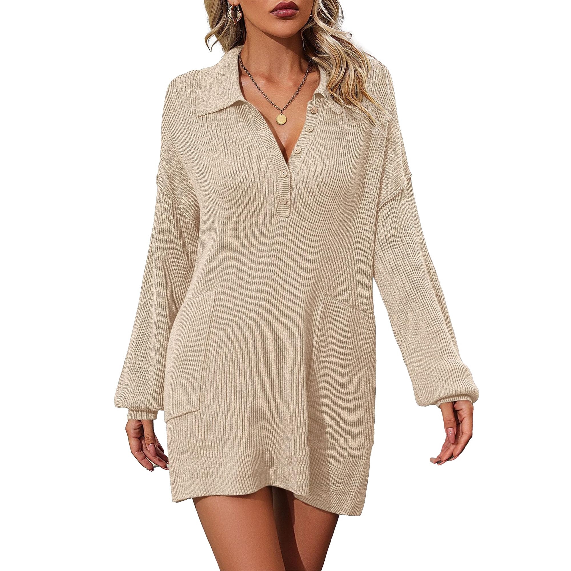 Robe élégante boutonnée en maille douce à revers pour silhouette élancée - 8