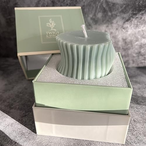 Miniatura 10 de Twigs & Birch Curvy Pillar Candle (1 Sandy Nude Artesanal Hecho a Mano)  Velas de cera de abeja de soja 100% natural sin perfume para regalo, sin