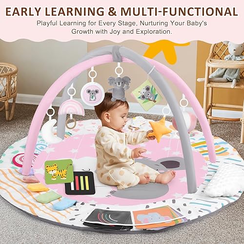 Miniatura 2 de Tapete de gimnasio y actividad para bebés, tapete 4 en 1 con almohada de apoyo, 7 juguetes sensoriales desmontables y tarjetas educativas para el
