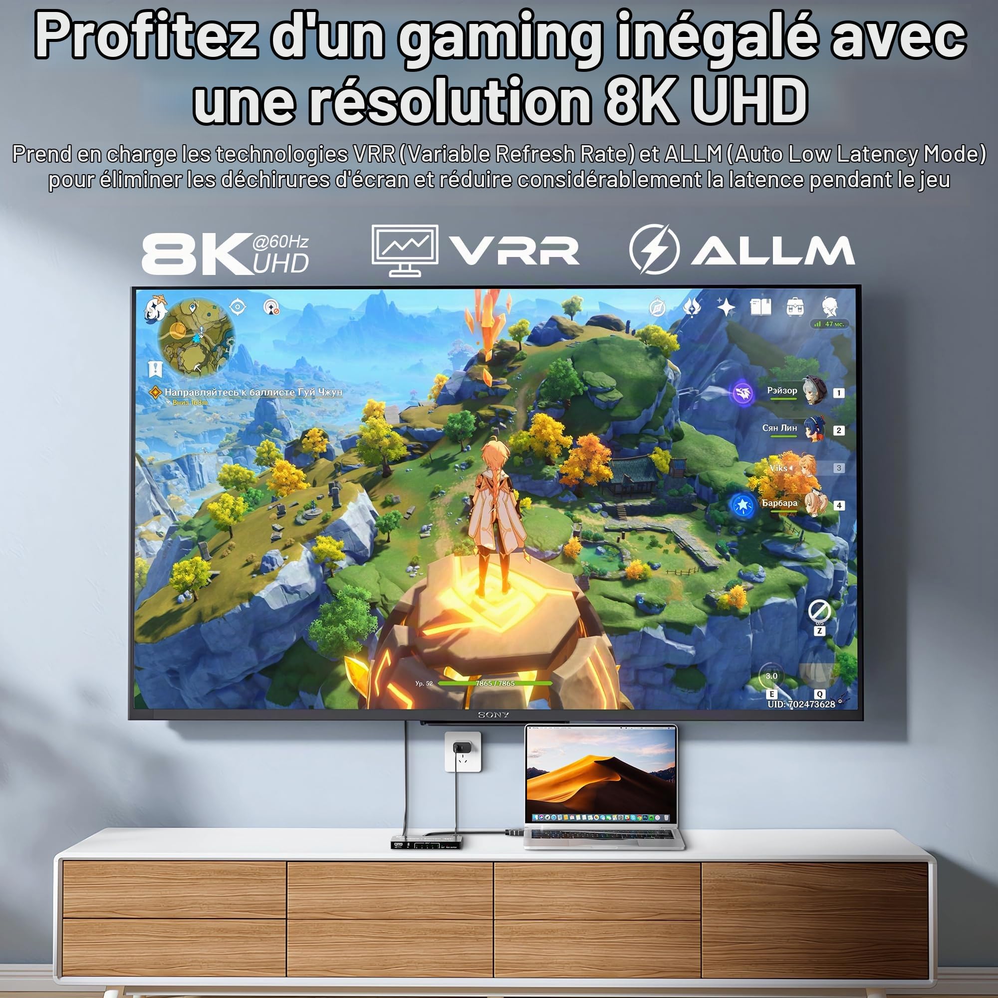 Commutateur HDMI 2.1 Switch 5 Entrées 1 Sortie, 8K 60Hz 4K 120Hz 48Gbps HDMI Switch UHD HDR 3D Compatible avec PS5/Switch/Xbox/Steam Deck/PC/HDTV/Moniteur/Projecteur