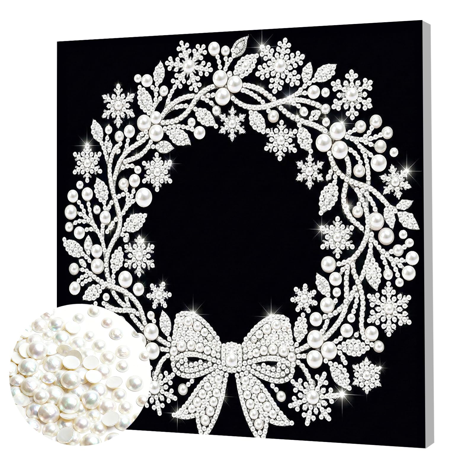 Pearl Painting & Pearl Art Kits for Adults with Frame — Christmas Holiday DIY Pearls Diamond Art Ready-to-Hang, 3D Pearls Dot Art Women Beginners Home Wall Decor Gift 25×25cm(Christmas Wreath)