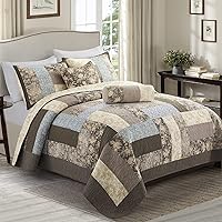 Vista 14 de L'IRISDOM Juego de edredón de retazos, tamaño King, 100 % algodón, colcha reversible roja con 2 fundas de almohada