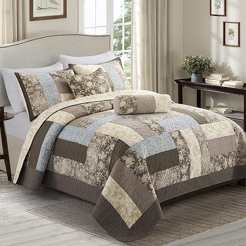 Vista 44 de L'IRISDOM Colcha tamaño King de 3 piezas, 100% algodón, ligero, colcha de retazos, juego de ropa de cama bohemio, colcha acolchada para todas