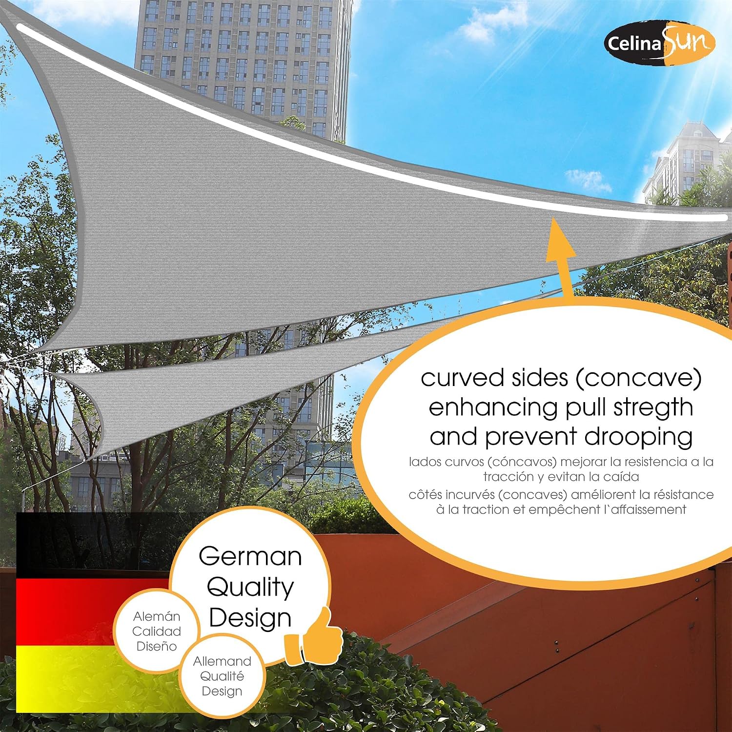 CelinaSun Sun Shade sail incl Fastening Ropes Triangle Rectangular 8 x 8 x 11,5 ft Light Gray Premium Sun Shade Outdoor Weatherproof Breathable sail Shade