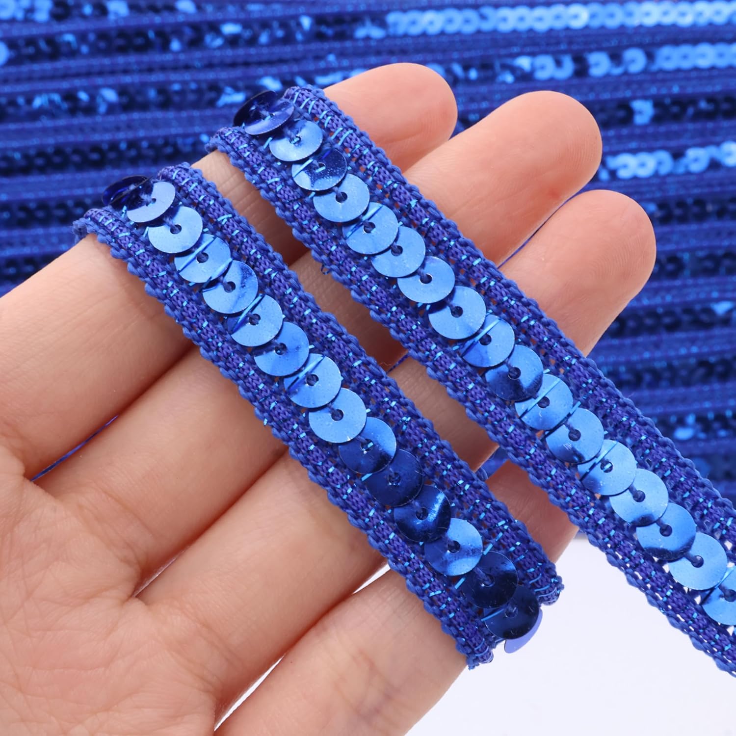 Blue Sequin Ribbon Trim Sequin Braid Trim Flat Glitter Ribbon for Sewing, 10 Yards