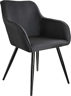 tectake 800847 Silla de Comedor Efecto Lino, Silla Elegante para el salón, Sillón para la Cocina, Mueble de Interior (Negro-Negro)