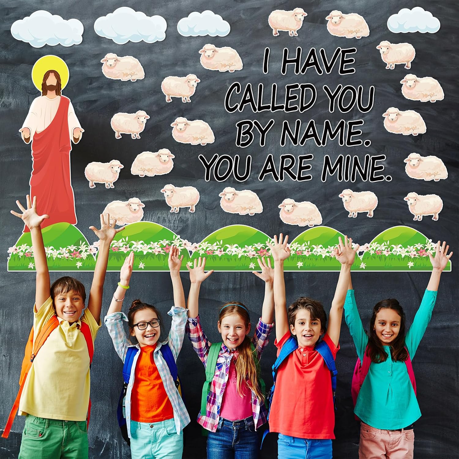 Christian Jesus Bulletin Board Set Religious Classroom Decorations I Have Called You By Name Bulletin Board Sheep Paper Cutouts for Sunday School VBS Home Church Chalkboard Door Wall Decor