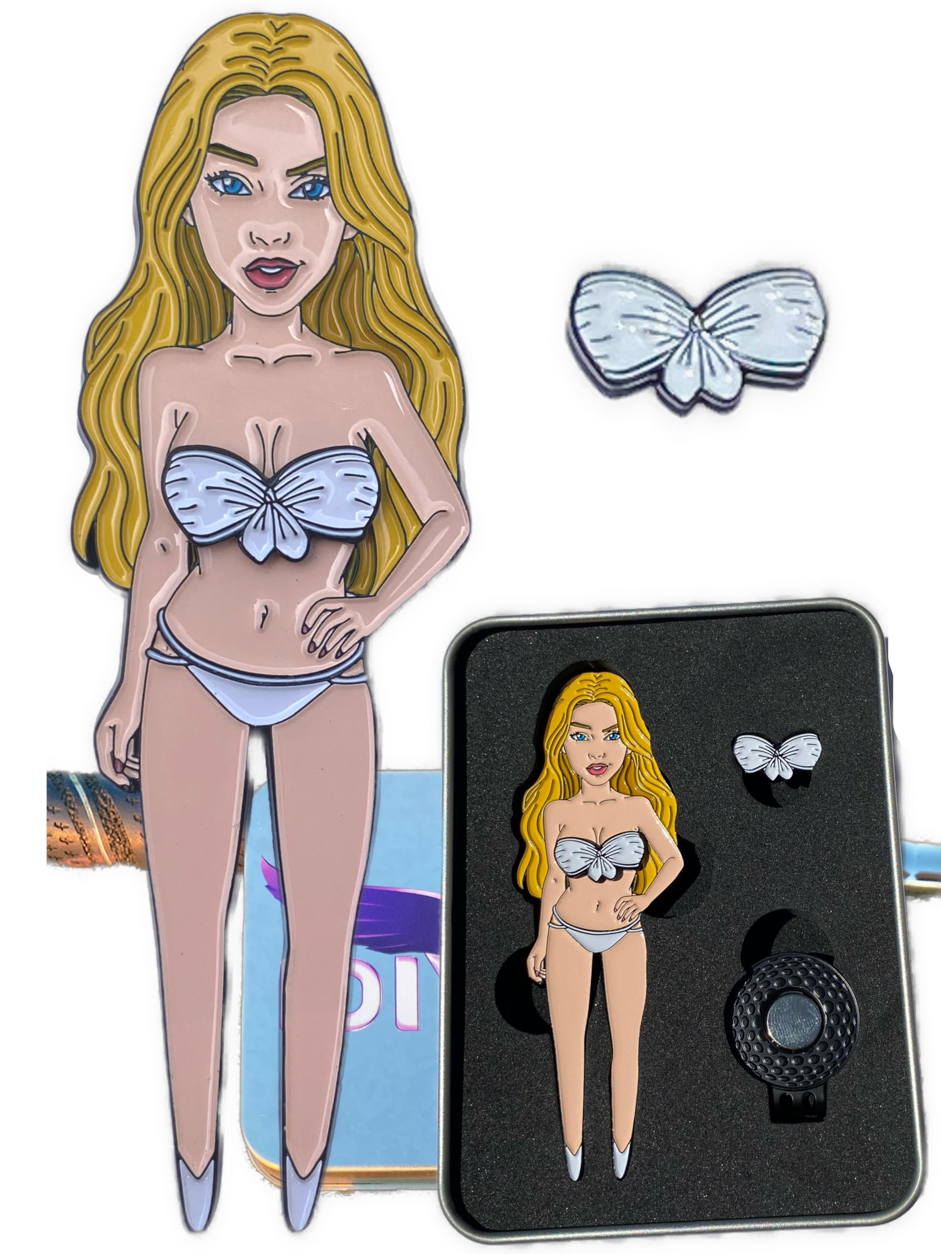 Divine Products llc Sexy Golf Divot Tool with Removable Bikini Ball Marker – Magnetic Hat Clip & Gift Tin Included – Hottest Accessory on The Green