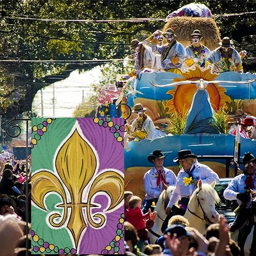 Miniatura 3 de Easternproject BEAUTY Mardi Gras Fleur de Lis - Bandera de jardín con cuentas de doble cara de arpillera vertical de Nueva Orleans de 125 x 18