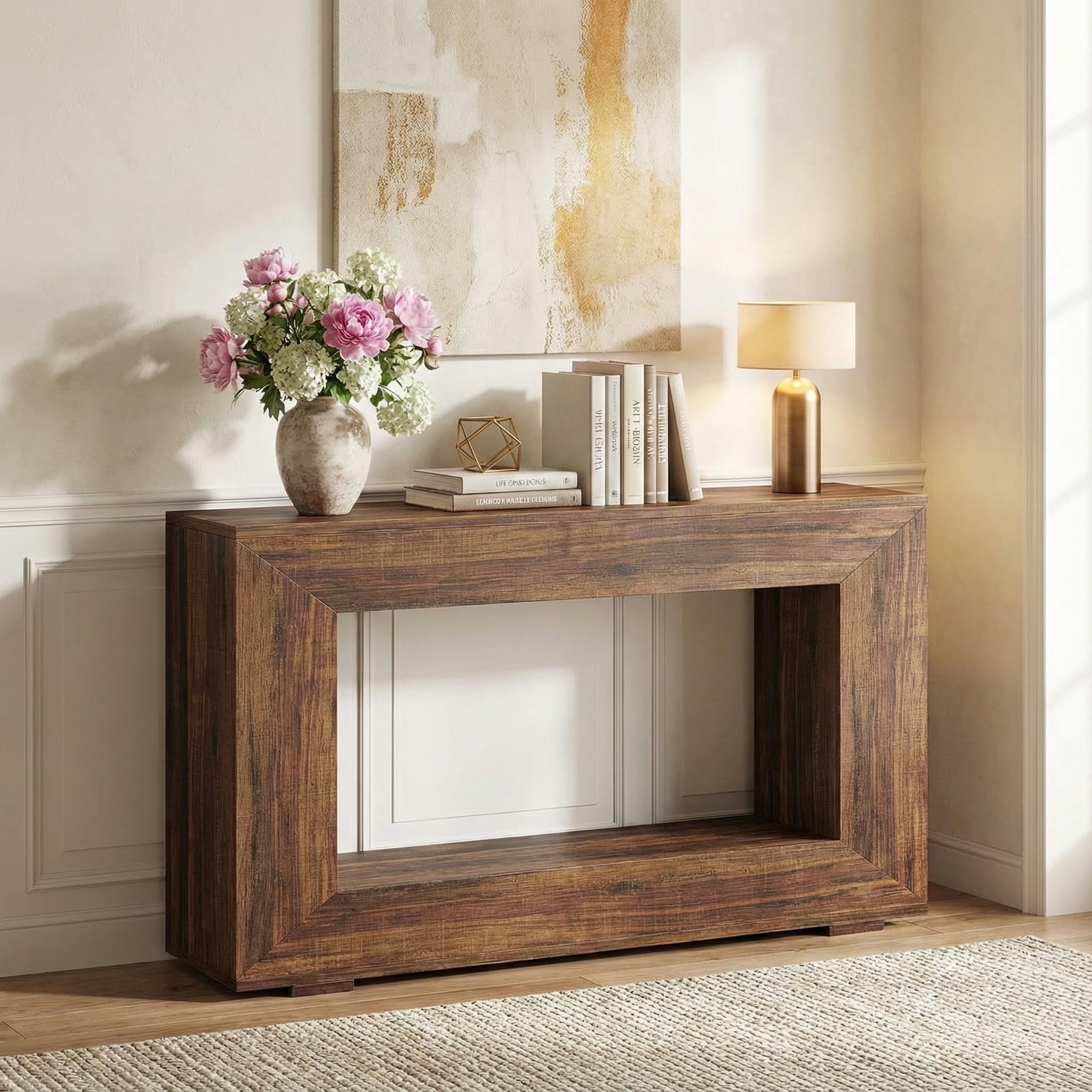 Lailang Tavolo consolle 120 cm con spazio di archiviazione, tavolino da corridoio per piccolo spazio in stile fattoria per ingresso, corridoio, soggiorno
