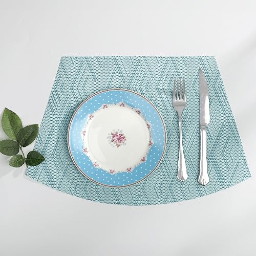 Miniatura 3 de fanquare Juego de 4 manteles individuales en forma de cuña con patrón de rombos, impermeables, lavables, de PVC, para mesa redonda, tejido de vinilo