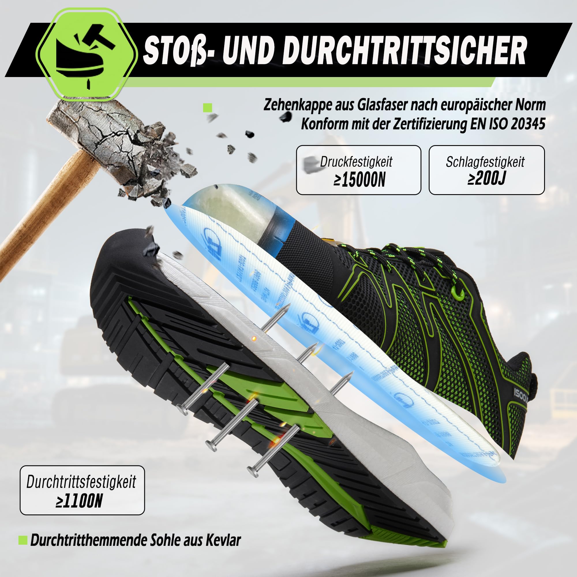 ISOOUS Sicherheitsschuhe Herren S3 ESD Damen Arbeitsschuhe Wasserdicht SRC FO Bequem Schutzschuhe Leicht 36-47 EU