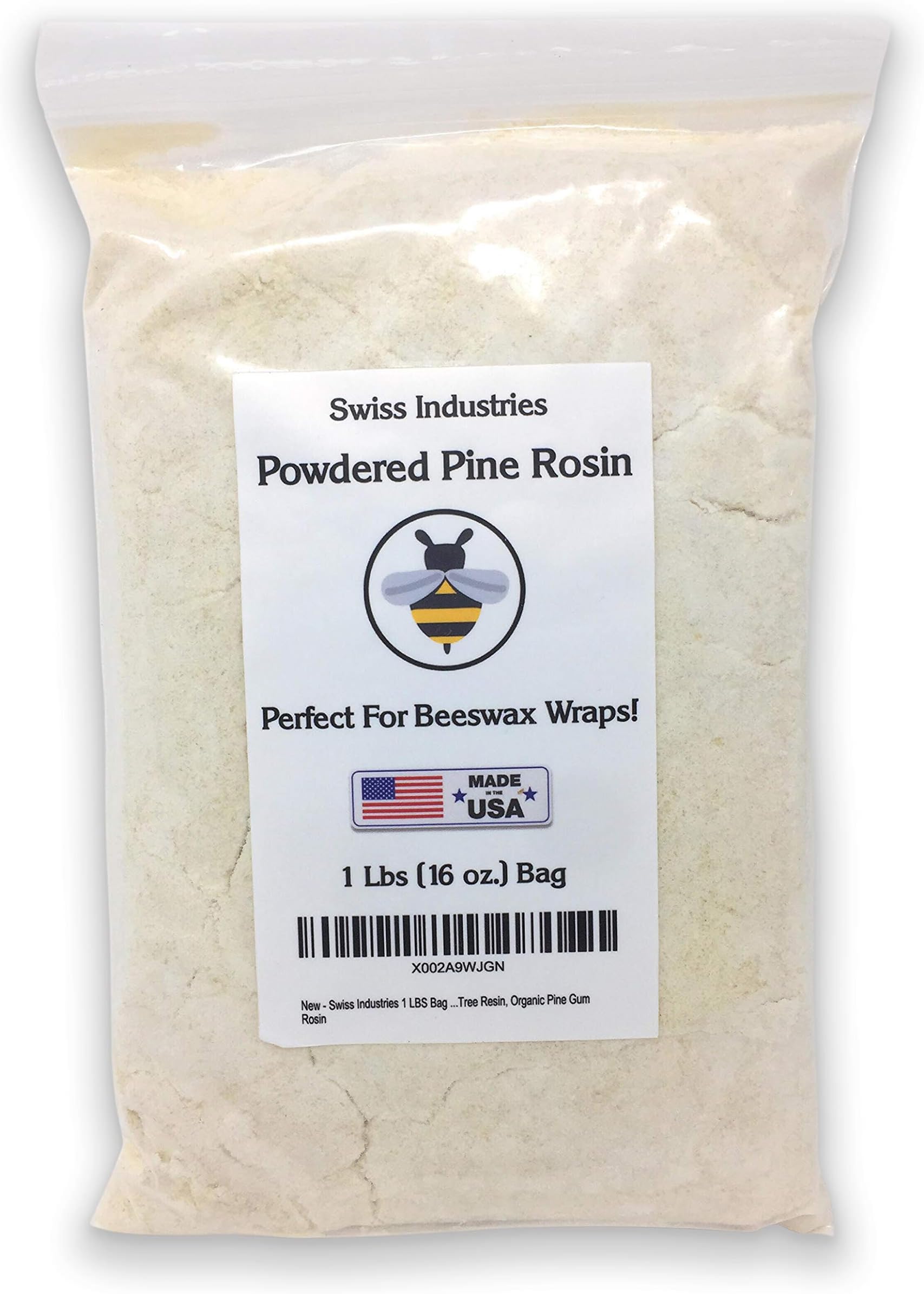 Swiss Industries 1 LBS Bag Pine Resin for Beeswax Wraps, Powdered Pine Rosin, Food Grade Tree Resin, Organic Pine Gum Rosin