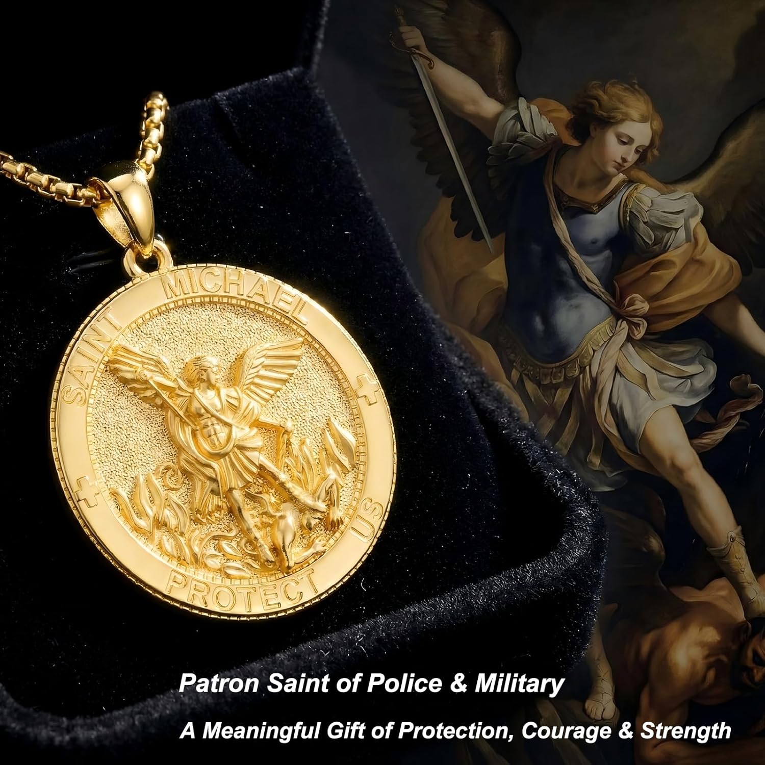 Patron Saint Necklace 14K Gold Medal Catholic Pendant Christian Religious Amulet Jewelry Gift for Men Women - Image 7