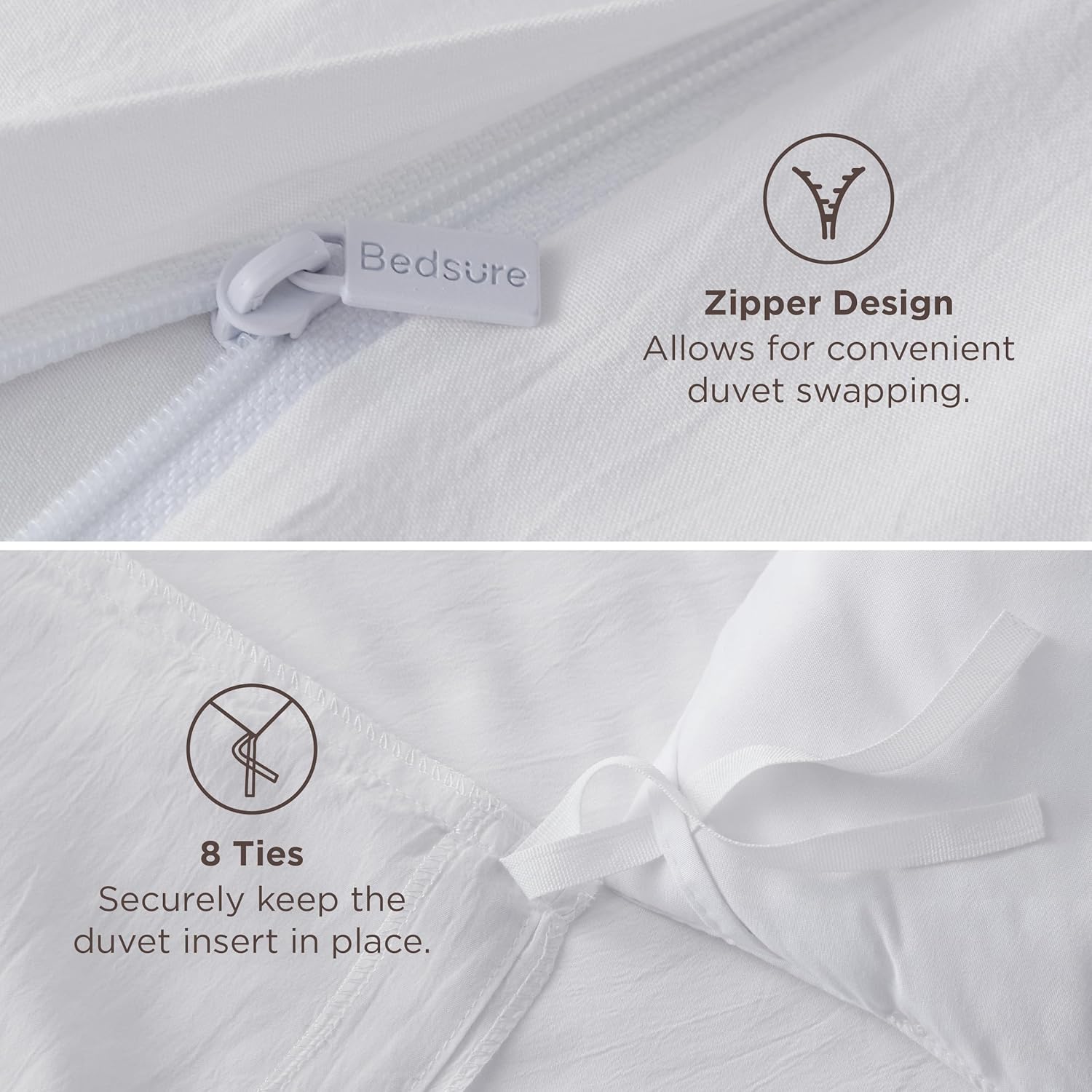 Bedsure Duvet Cover Queen Size Only - Prewashed Cotton-Like Polyester Extra Soft All Season Bedding, Includes 1 Duvet Cover 90x90 Inches with Zipper Closure, White, (No Comforter)