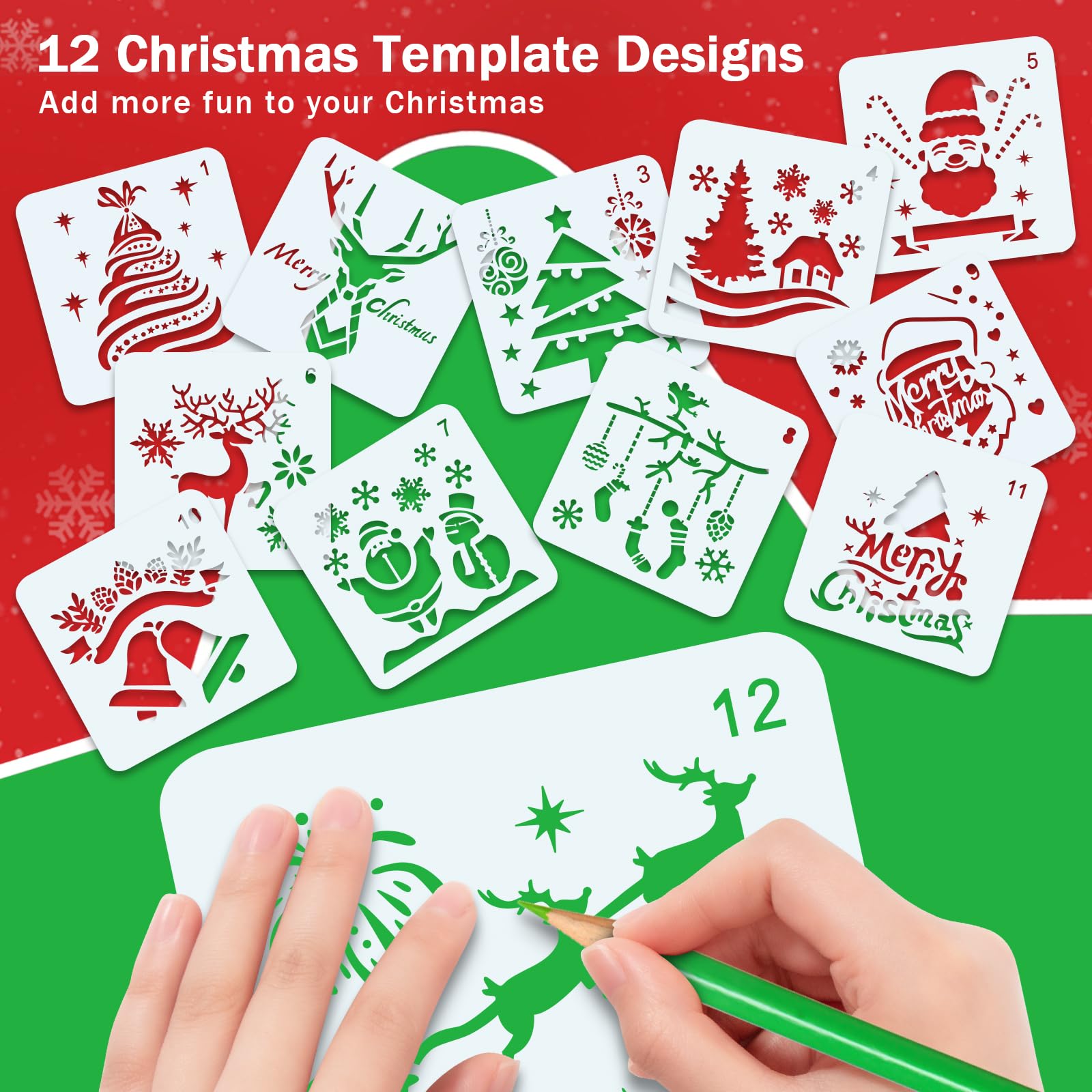 12 Pochoirs De Noël Réutilisables – 13x13 Cm – Modèles Sapin, Bonhomme De Neige, Etc. – Pour Peinture Et DIY - 9
