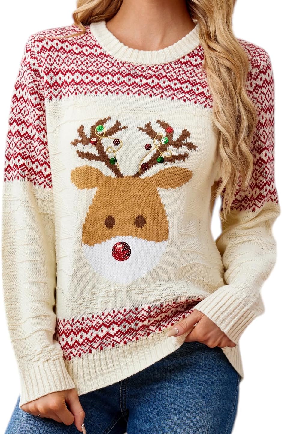 LUBOT Ugly Christmas Sweaters for Women Cute Fuzzy Funny Wintertime and Holiday Parties Knitted Pullover Sweater