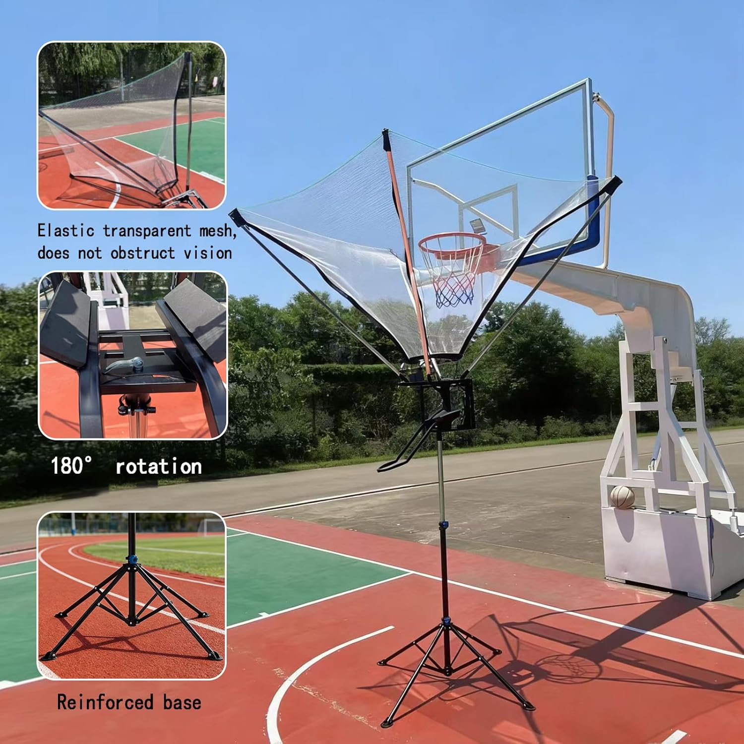 Basketball Rebounder for Teens & Adults - 180 Rotating Net System, No Partner Needed for Solo Shooting Practice