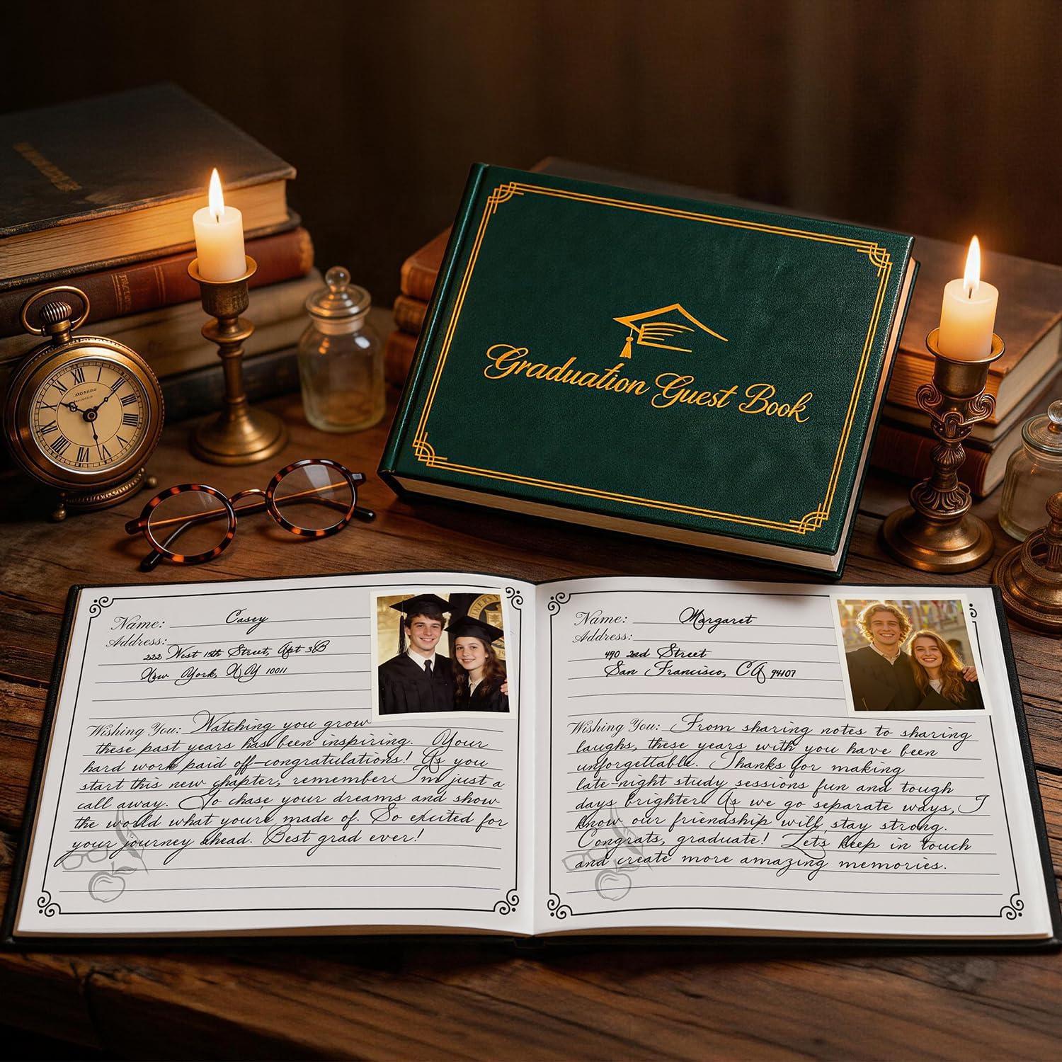 Artmag 2026 Graduation Guest Book Leather Hardcover Signs Signature Graduation 100 Pages Guest Book Grad Memory Scrapbook for College Gifts (Dark Green)