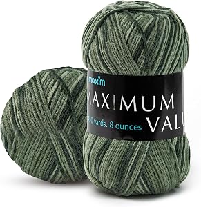 Mary Maxim Maximum Value Acrylic Yarn for Crocheting and Knitting, Soft Worsted Weight Yarn 4, Ideal for Blankets, Sweaters, Hats, and Scarves, 8 oz Skein (474 Yds), Green Ombre