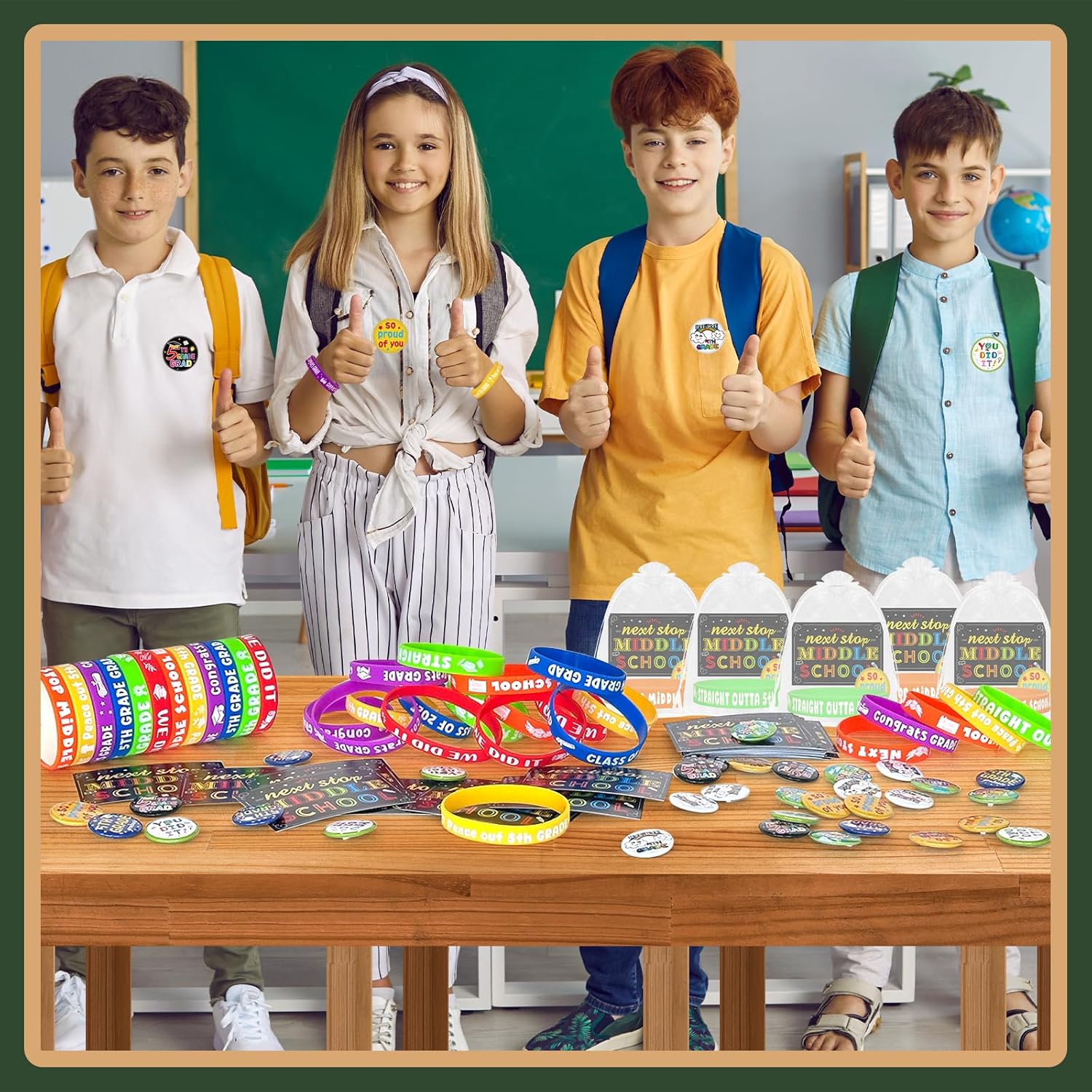 144 Pcs 5th Grade Graduation Gifts Include 36 Rubber Wristbands 36 Graduation Badges 36 Congratulations Graduations Card 36 Organza Bags for Fifth Grade Party Favors Supplies