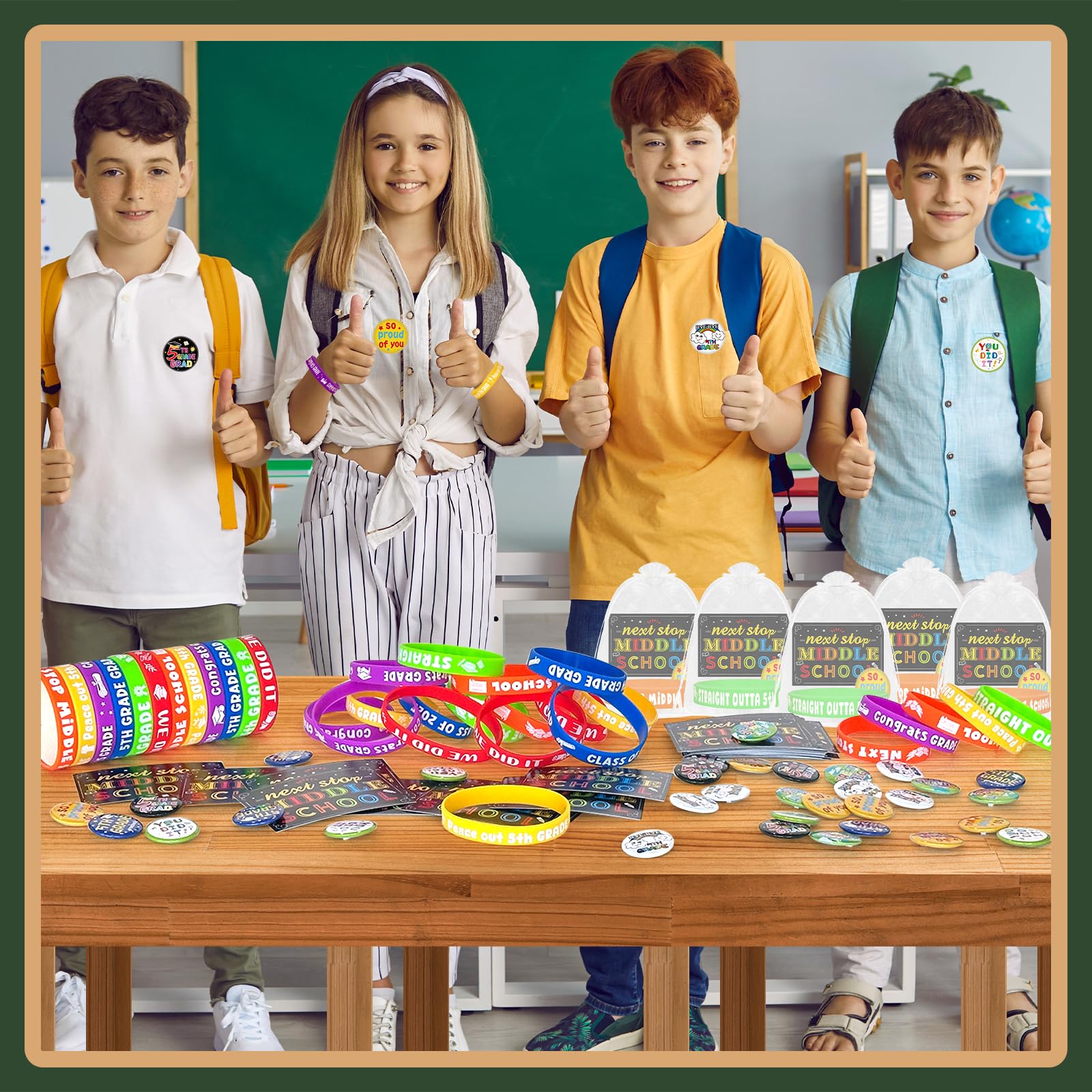 144 Pcs 5th Grade Graduation Gifts Include 36 Rubber Wristbands 36 Graduation Badges 36 Congratulations Graduations Card 36 Organza Bags for Fifth Grade Party Favors Supplies