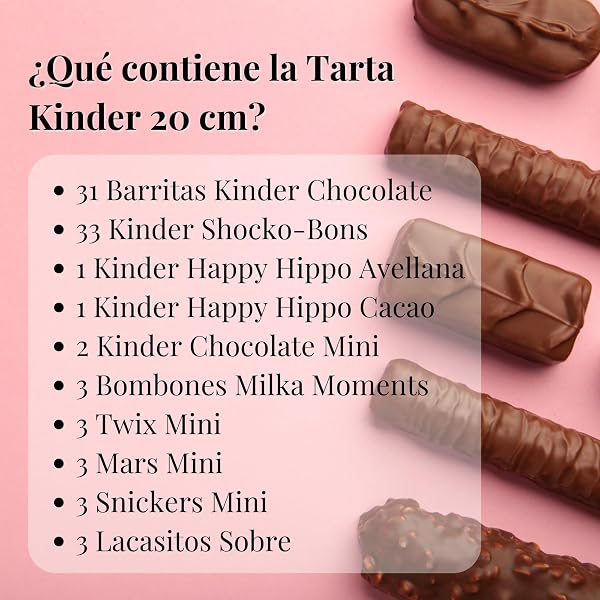 Tarta de Chocolate Kinder + Miniatures - Regalo Ideal para Día de la Madre, San Valentin, Cumpleaños... + de 80 Chocolates Kinder - Tarta de 20 cms [IAMI] - 2