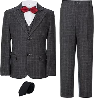 Boy's Suit Kids Plaid Suits for Boy Wedding Outfits Boys Plaid Blazer Vest Pants Ties Formal Suit Set
